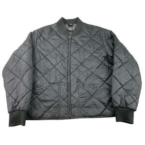 Dickies Diamond Quilted Jacket Men XL Black Nylon Bomber Jersey Lined Workwear